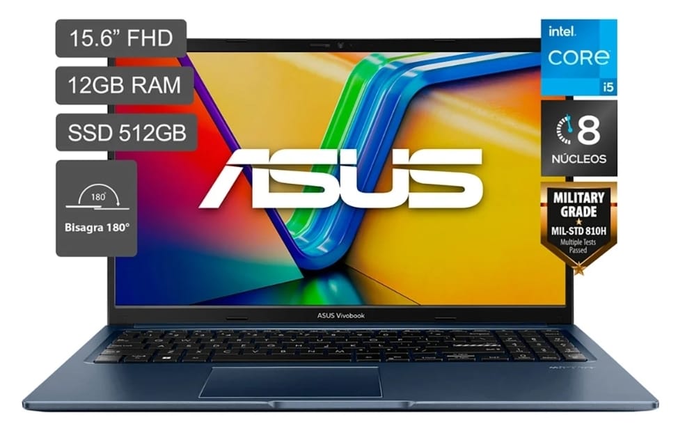 Asus Vivobook X1502VA-NJ840W, I5-13420H Hasta 4.6GHz, 12GB DDR4, 512GB SSD, 15.6 FHD (1920x1080), WiFi, Bluetooth, Webcam, Win11 Home, Color Blue, Teclado Español
